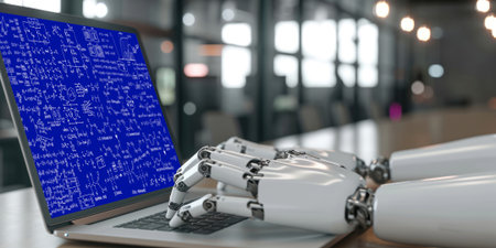 Mathematic equations and brisk formula on computer screen showing concept of science and educationの素材