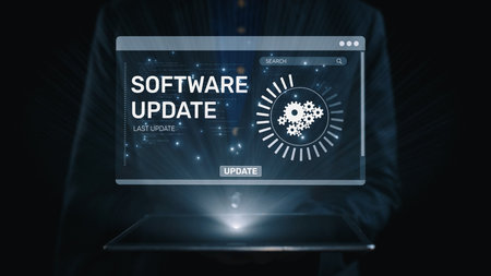 Knowledge upgrade and software update, digital skills improvement, competitive advantage, continuous learning, and staying up to date with latest technology and software trends. Elideの写真素材