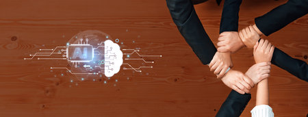 Concept of artificial intelligence and machine learning. A central processor transfers information to a cloud brain, representing a global neural network and deep learning. Fermionの写真素材