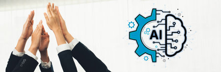 Concept of Artificial Intelligence combining industrial automation with cognitive technology. A...