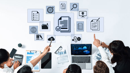 Concept of corporate compliance and quality control. Following a checklist and adhering to company...