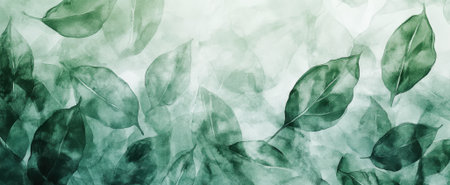 A serene background featuring elegant green leaves with soft textures and gradients. This artistic composition brings a fresh, calming feel that highlights natures beauty. Perfect for various designの素材