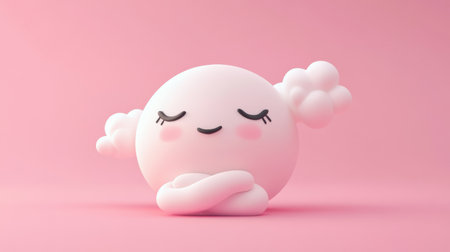 This adorable cartoon cloud character features a serene expression with rosy cheeks. The design captures joy and innocence, making it perfect for playful illustrations.の素材