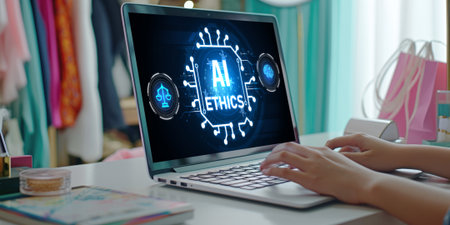 AI ethics responsibility standard law and rules on computer screen provide report of AI ethic transparency preventing technology crime. briskの素材