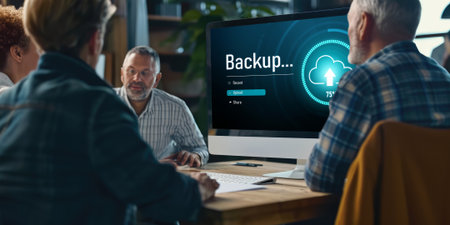 Backup Storage Data Internet Technology Business concept. Database storage cloud technology file data transfer sharing, cyber, big data information, internet banking application download upload briskの素材