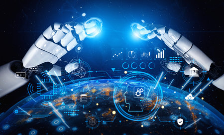 A futuristic command interface for an advanced AI system. This AI is used for high level business...