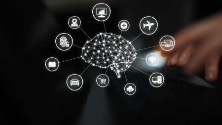A visual of artificial intelligence network connecting AI, network, and system across a structured...