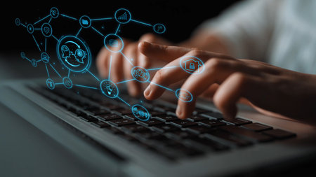 AI collaboration enhances connected intelligence through robotics, data, and cloud. AI collaboration enables learning, AI collaboration powers systems, and AI collaboration drives automation.の写真素材