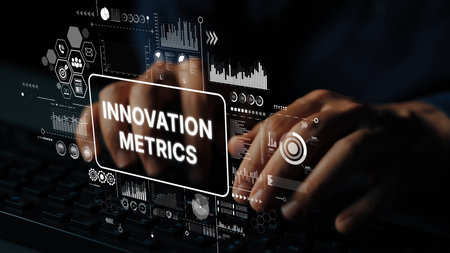 Data Analysis and Visualization of Innovation Metrics With Hands on Keyboard in a Digital Workspace. Asymptotic smart data analytic.の写真素材