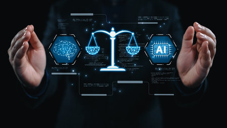 AI is transforming society, raising important ethics questions. Ethics in AI design ensures fairness. AI ethics promote responsible decisions. Balancing AI power with strong ethics is essential.の写真素材
