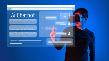 Explore the future of digital interaction with an AI chatbot, showcasing immersive technology for...