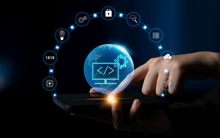 Global software development and coding solutions. Empowering businesses with custom application development and technology innovation.の写真素材