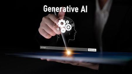AI assistant with LLM, big data, machine learning, and generative AI powers prompt engineering and supports agentic AI for advanced business applications.の写真素材