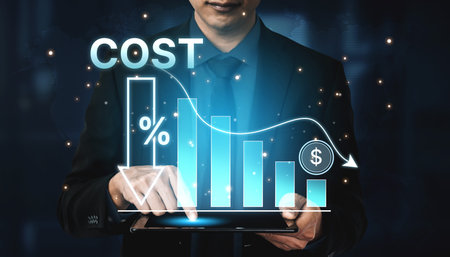 Cost reduction and cost saving through digital transformation, business cost optimization, operational cost reduction, financial saving, and resource efficiency strategies for business success.の写真素材