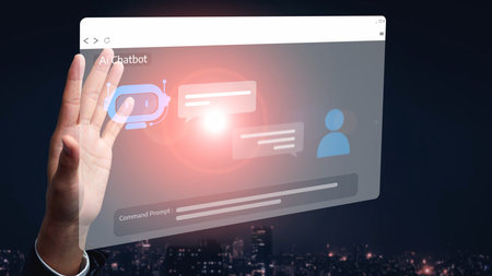 AI Virtual Assistant Artificial Intelligence Chatbot Controlled by Prompt Engineering for Explainable Generative AI information and LLM Deep Learning Technology for Smart Business Work Support.の写真素材