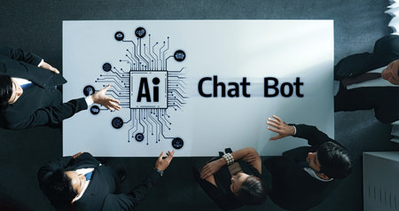 A modern corporate setting where a diverse team engages in a discussion about artificial...