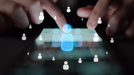 People networking, business connections, digital networking platforms, professional collaboration, and expanding opportunities through business relationship building and engagement.の写真素材