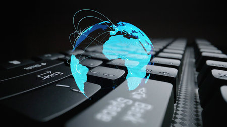 Global network connection visualization showing data exchange, digital link, worldwide...
