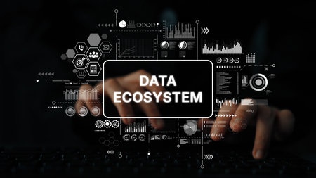 Dynamic Data Ecosystem Concept with Visual Graphics and Keyboard Interaction for Digital Transformation. Asymptotic smart data analytic.の写真素材