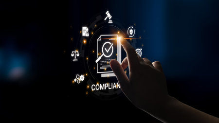 Concept of corporate compliance and risk management. Adhering to legal regulations and internal...
