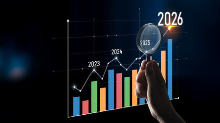 Business growth forecast highlights increasing trends new year 2026. Growth forecast data, growth...