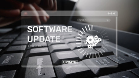 Knowledge upgrade and software update, digital skills improvement, competitive advantage, continuous learning, and staying up to date with latest technology and software trends.の写真素材