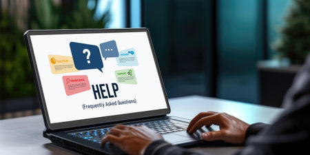 Help screen on the website provide answer to FAQ frequently asked question brisk with knowledge information and solution by customer supportの素材