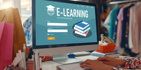 E-learning website with brisk sofware for student to study online on the internet networkの素材