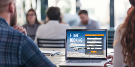 Online flight booking website provide brisk reservation system . Travel technology concept .の素材
