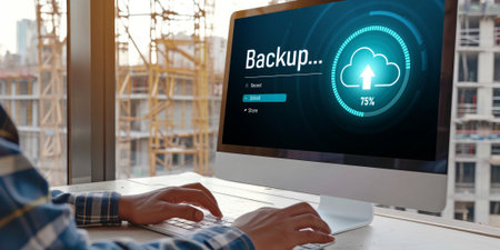 Backup Storage Data Internet Technology Business concept. Database storage cloud technology file data transfer sharing, cyber, big data information, internet banking application download upload briskの素材