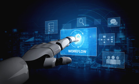 AI streamlines business workflows by automating repetitive tasks, enhancing team coordination, and optimizing structured processes for greater operational efficiencyの写真素材