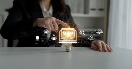 Modern web development concept featuring coding symbols, web development process, web development interface, and web development tools with futuristic design.の写真素材