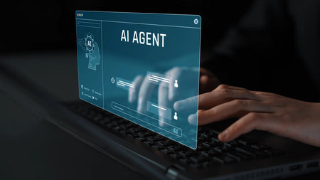 AI image generator interface enables image generation process by converting user prompt into visual content using intelligent algorithms.の写真素材