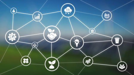 ESG icons show environmental impact, social responsibility, and corporate governance. ESG drives sustainability, ESG investment, ESG reporting, and business growth. Gistの写真素材