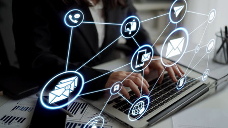 Email icons show digital communication, email service, and inbox management. Email supports online...
