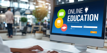 E-learning website with brisk sofware for student to study online on the internet networkの素材