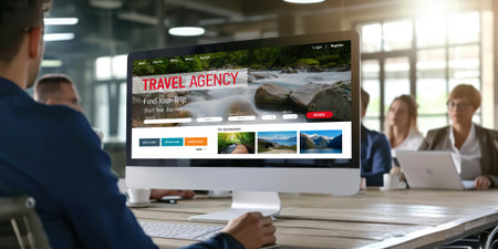Online travel agency website for brisk search and travel planning offers deal and package for flight , hotel and tour bookingの素材