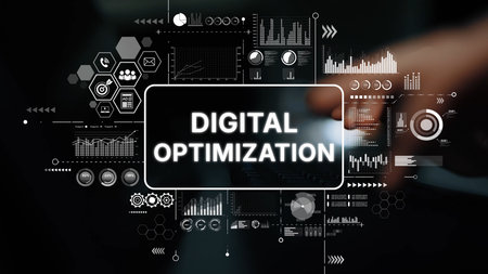 Digital Optimization Concept with Modern Data Visualization and Analytical Graphics for Technology-Driven Strategies. Asymptotic smart data analytic.の写真素材