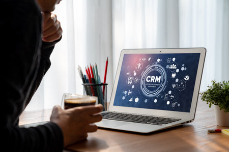 Customer relationship management system on modish computer for CRM business and enterpriseの写真素材