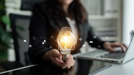 Cyber security safeguards data and systems. Cyber security uses AI, digital security protects cloud, Cyber security defends finance, and ensures access control.の写真素材