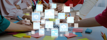 Cloud computing, cloud strategy, and cloud technology transforming digital infrastructure with scalable services, secure data storage, and cloud-based digital business solutions. Enticeの写真素材