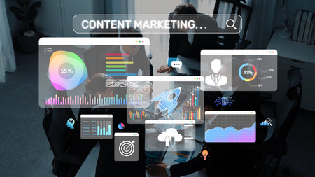 Capture the essence of modern content marketing with engaging data visualizations and collaborative tools that drive business success and strategic planning.の写真素材