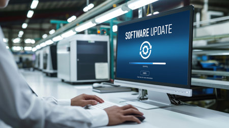 Software update on computer for brisk version of device software upgradeの素材