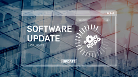 Knowledge upgrade and software update, digital skills improvement, competitive advantage, continuous learning, and staying up to date with latest technology and software trends.の写真素材
