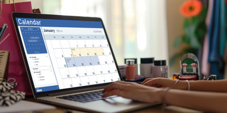 Calendar on computer software application for schedule planning for personal organizer and online business briskの素材