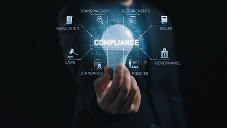 Compliance ensures alignment with standards, laws, and policies. A strong compliance system helps enforce regulation, protect organizations, and improve global compliance transparency. Elideの写真素材