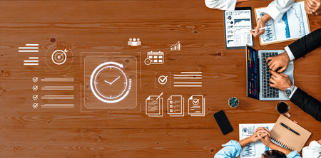 Concept of time management and productivity. Using tools like calendars and checklists to schedule...