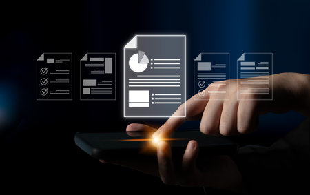 Cloud-based document systems improve access, security, and workflow, enabling paperless, productive online file and document management.の写真素材