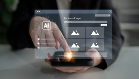 AI image generator interface enables image, AI, and generator process by converting user prompt into visual content using intelligent algorithmsの写真素材