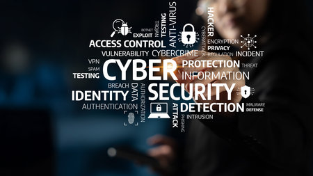 Visual representation of cybersecurity concepts highlighting protection measures against cyber threats. Important elements include identity, detection, and data safety. Tesselの写真素材